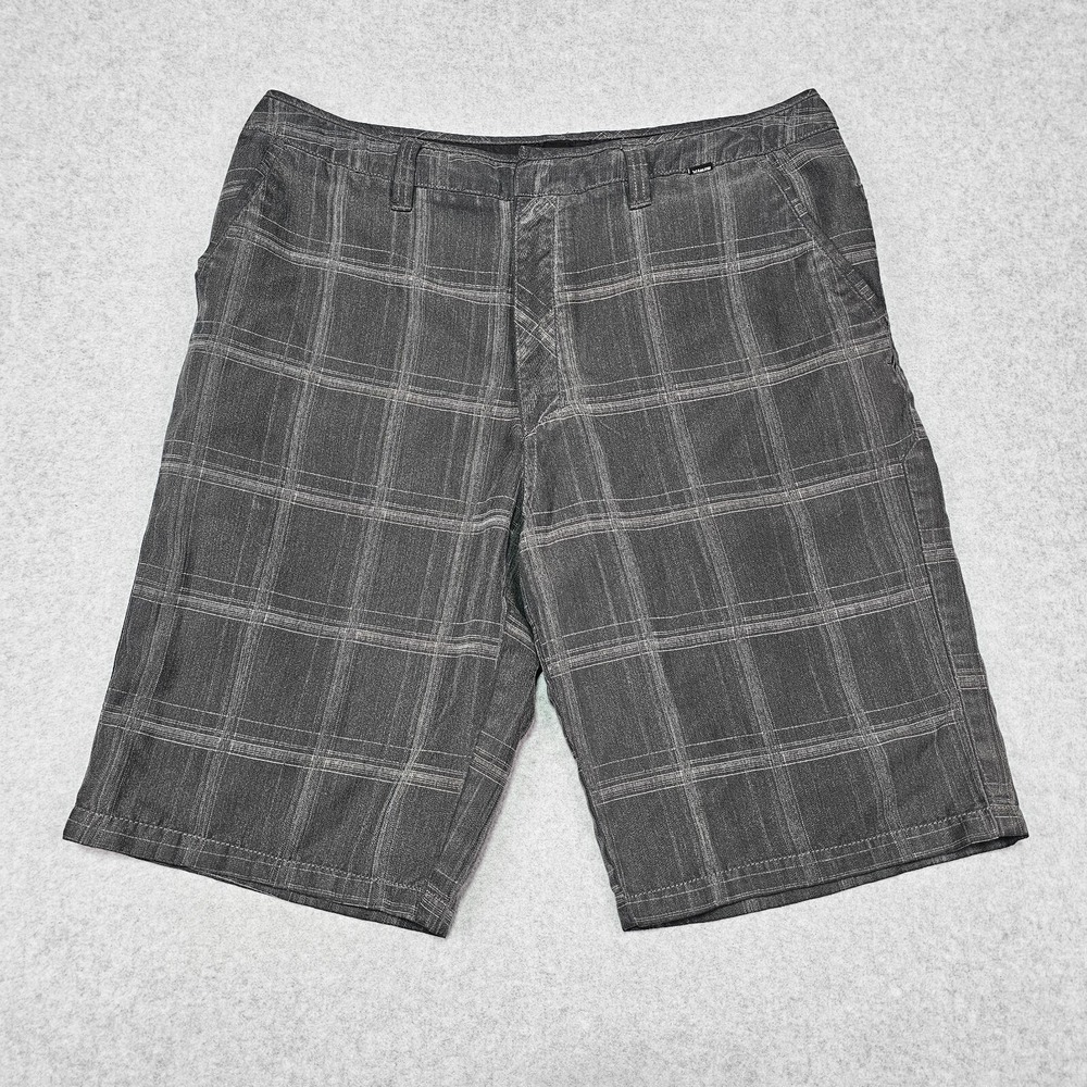 Hurley Plaid Shorts Mens Size 34 Black Gray Chino Casual Skater Surfer Preppy